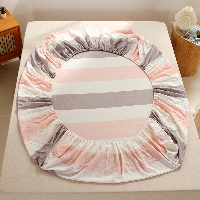 91家纺网 家纺一手货源 找家纺 恋之语 2025新款全棉纯棉色织床笠单品单床笠床笠单件 简约粉灰条