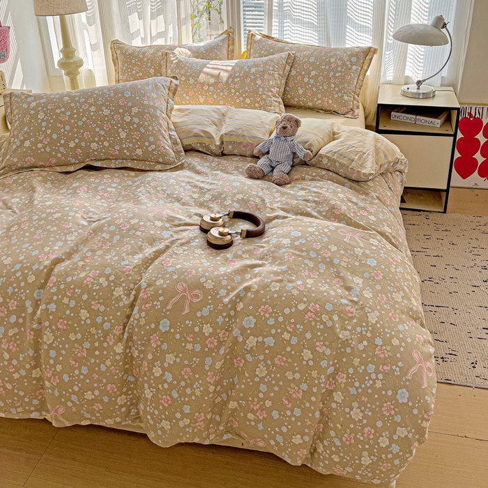 91家纺网 家纺一手货源 找家纺 暖芯优选 2025新款全棉纯棉一字绣四件套系列 春野星漫