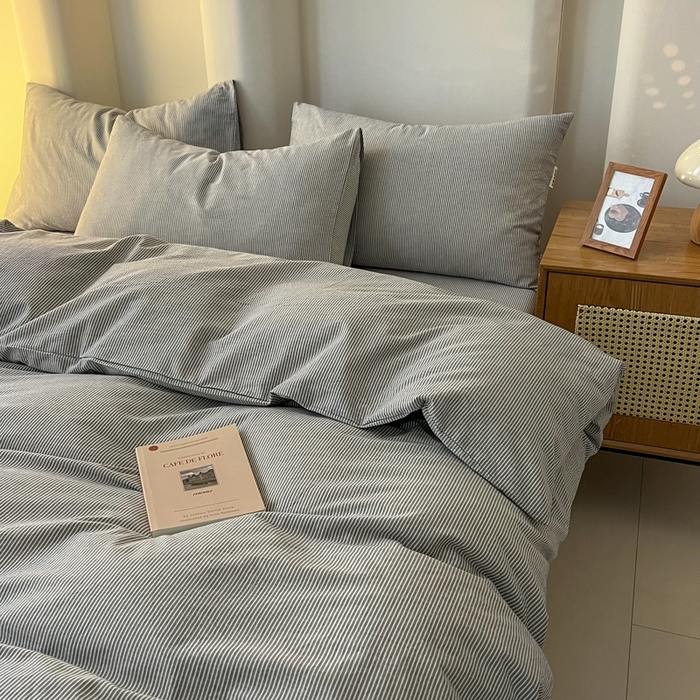 91家纺网 家纺一手货源 找家纺 恋之语 2025新款全棉纯棉色织被套单品单被套被套单件 条纹灰