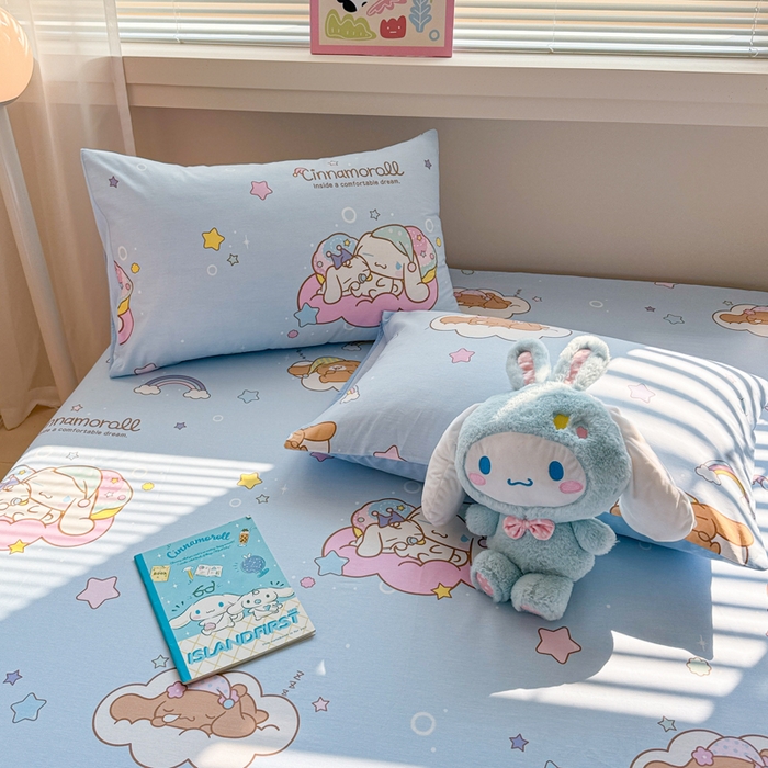 91家纺网 家纺一手货源 找家纺 呗旺鹿 2025新款正版三丽鸥全棉13372单品床笠 彩虹玉桂狗