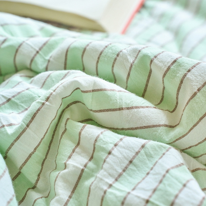91家纺网 家纺一手货源 找家纺 恋人优选 2025新款纯棉色织水洗夏被 简约条纹-果绿