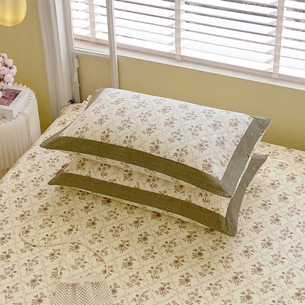 91家纺网 家纺一手货源 找家纺 （总）春皖家纺 2025新款A类全棉简约老粗纱布四件套风格一-工艺款单枕套