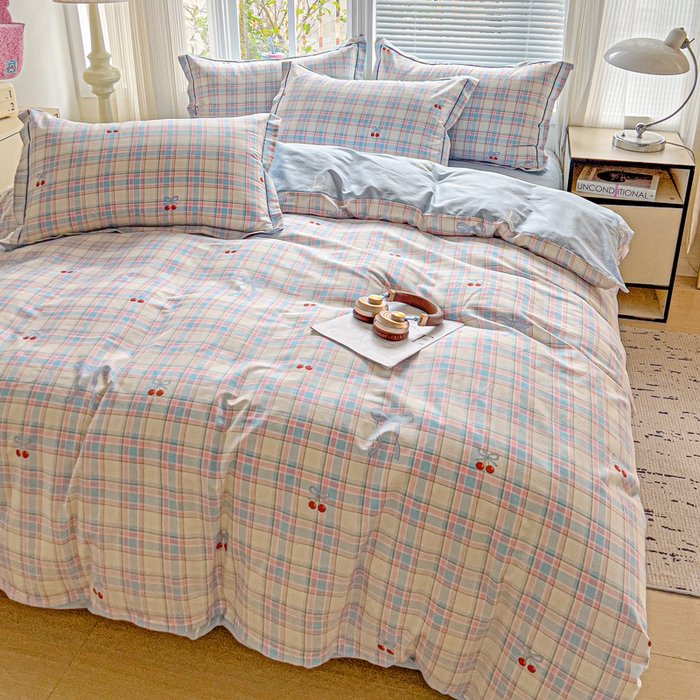 91家纺网 家纺一手货源 找家纺 暖芯优选 2025新款全棉纯棉一字绣四件套系列 樱桃派