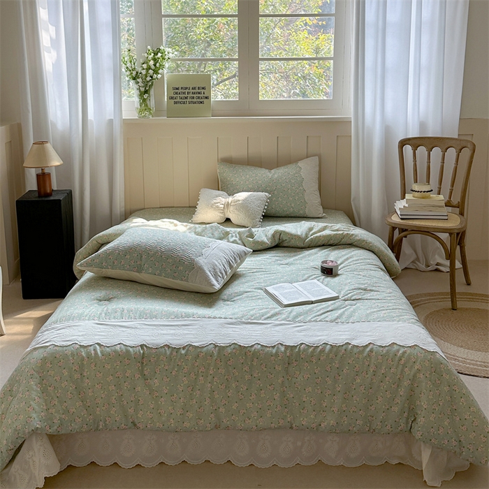 91家纺网 家纺一手货源 找家纺 暖生活 2025新款60支全棉单层纱大豆被 绿茵