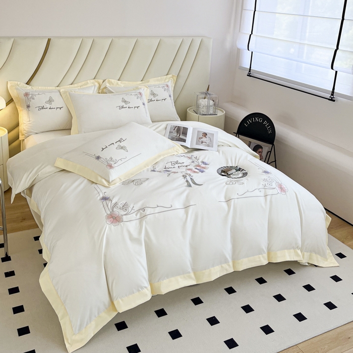 91家纺网 家纺一手货源 找家纺 恋之语 2025新款水洗棉刺绣四件套-锦绣花 锦绣花-香槟