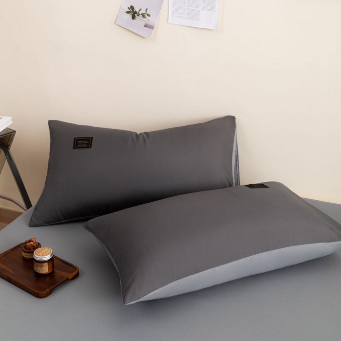 91家纺网 家纺一手货源 找家纺 恋之语 2025新款90克纯色双拼四件套 高级灰+浅灰