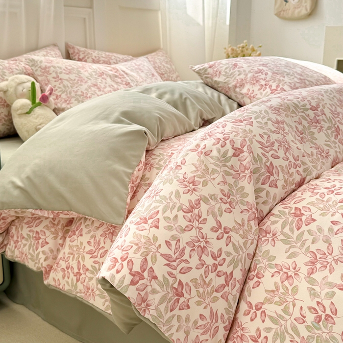 91家纺网 家纺一手货源 找家纺 丝芙妮家居2025新款水洗针织棉双层纱印花四件套 初夏薄荷