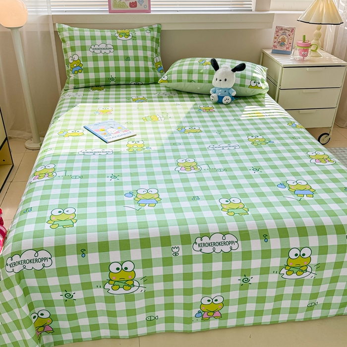 91家纺网 家纺一手货源 找家纺 呗旺鹿 2025新款正版三丽鸥全棉13372单品床单 格子大眼蛙