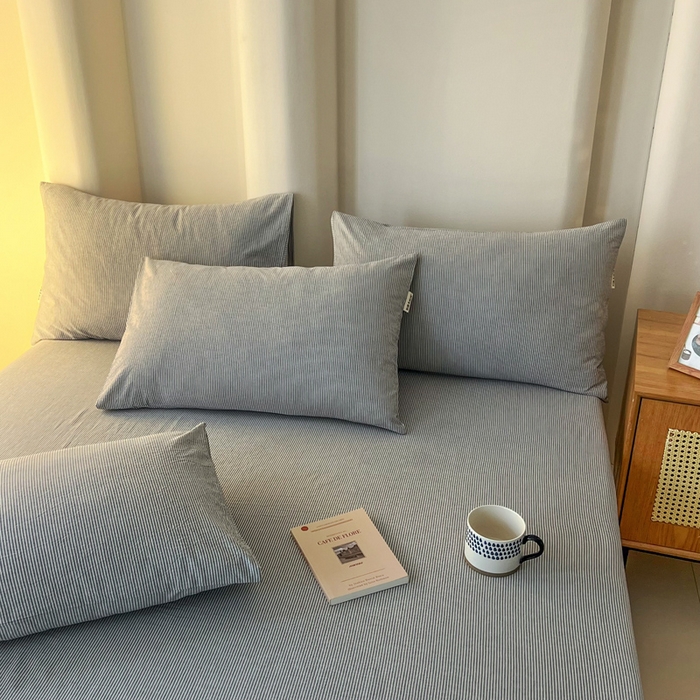 91家纺网 家纺一手货源 找家纺 恋之语 2025新款全棉纯棉色织床笠单品单床笠床笠单件 条纹灰