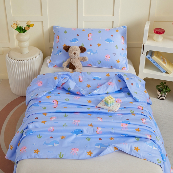 91家纺网 家纺一手货源 找家纺 ds生活馆 2025新款儿童学生纯棉精梳棉系列单夏被 海底世界