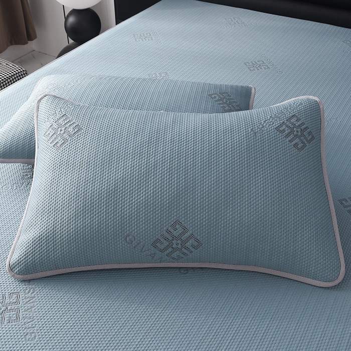 91家纺网 家纺一手货源 找家纺 绒多多 2025新款A类凉感冰豆豆席子凉席床笠款 雾霾蓝