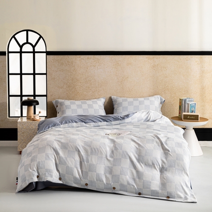 恋之语 2025新款亲肤舒适提花纽扣款四件套 格律时尚-雾蓝