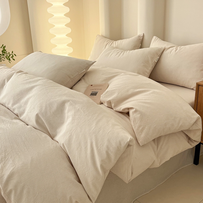 91家纺网 家纺一手货源 找家纺 恋之语 2025新款全棉纯棉色织被套单品单被套被套单件 条纹咖