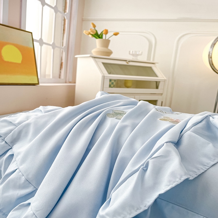 91家纺网 家纺一手货源 找家纺 恋之语 2025新款水洗棉刺绣花边四件套-蝶羽 蝶羽-蓝