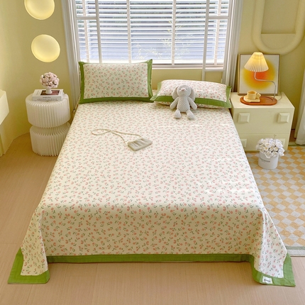 91家纺网 家纺一手货源 找家纺 （总）春皖家纺 2025新款A类全棉简约老粗纱布四件套风格一-工艺款单床单