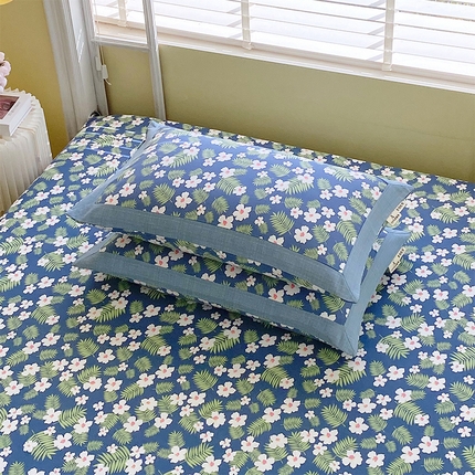 91家纺网 家纺一手货源 找家纺 （总）春皖家纺 2025新款A类全棉简约老粗纱布四件套风格一-工艺款单枕套