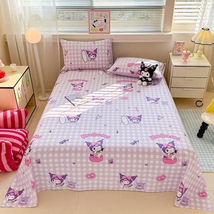 呗旺鹿 2025新款正版三丽鸥全棉13372单品床单 格子库落米