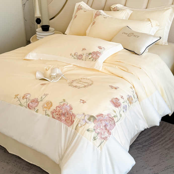 91家纺网 家纺一手货源 找家纺 恋之语 2025新款水洗棉刺绣四件套-伊莉莎 伊莉莎-黄