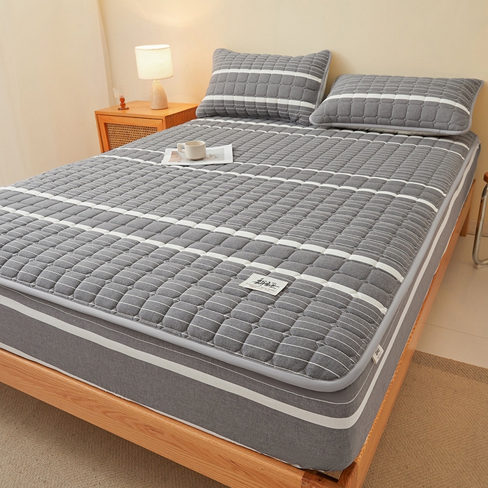 91家纺网 家纺一手货源 找家纺 喜居家纺2025新款A类水洗棉夹棉棉花床笠垫 棉-星河灰