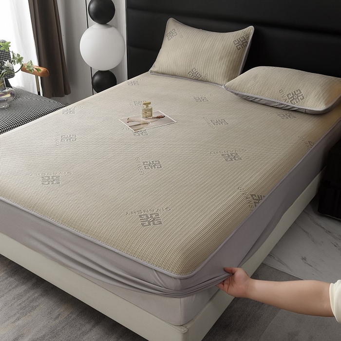 91家纺网 家纺一手货源 找家纺 绒多多 2025新款A类凉感冰豆豆席子凉席床笠款 香槟色