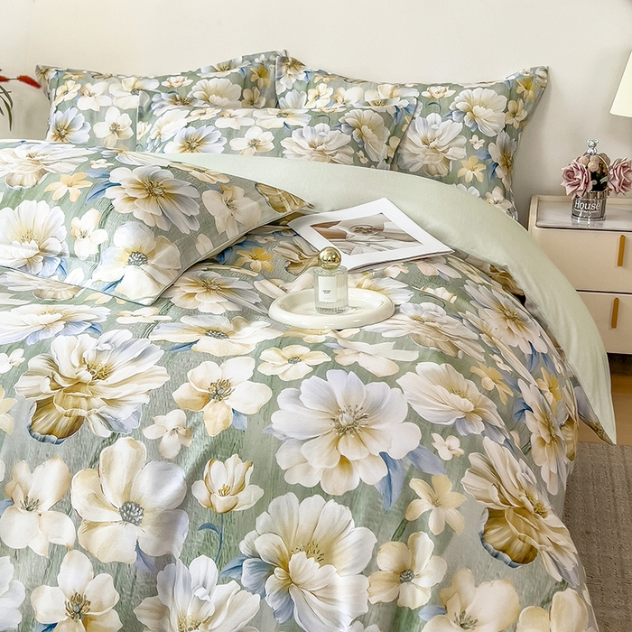 91家纺网 家纺一手货源 找家纺 芃成家纺 2025新款A类莱赛尔天丝棉四件套 繁花满庭