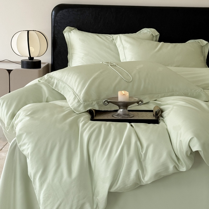 91家纺网 家纺一手货源 找家纺 莱豫家纺 2025新款天丝棉提花四件套 克莱尔绿