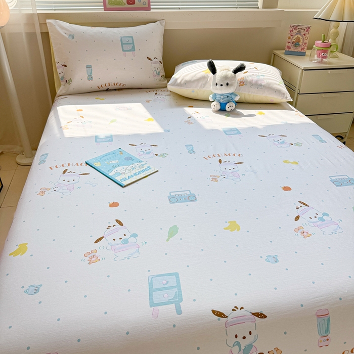 91家纺网 家纺一手货源 找家纺 呗旺鹿 2025新款正版三丽鸥全棉13372单品床单 运动帕恰狗