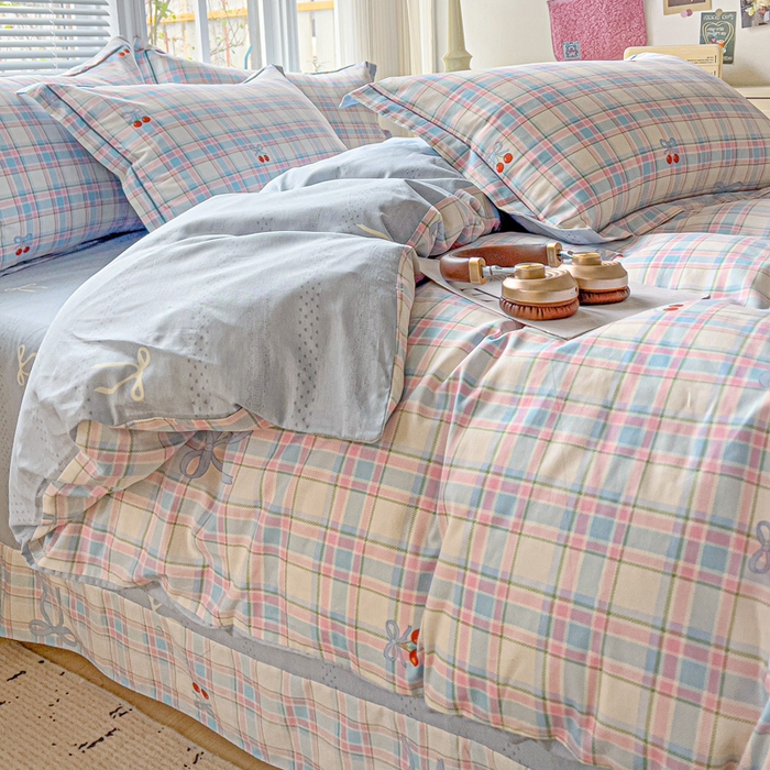 91家纺网 家纺一手货源 找家纺 暖芯优选 2025新款全棉纯棉一字绣四件套系列 樱桃派