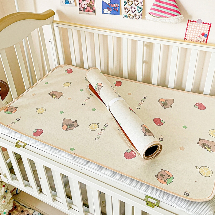 91家纺网 家纺一手货源 找家纺 富馨莱 2025新款幼儿园古藤席冰丝席双面可用儿童凉席双面凉感 萌萌巴拉