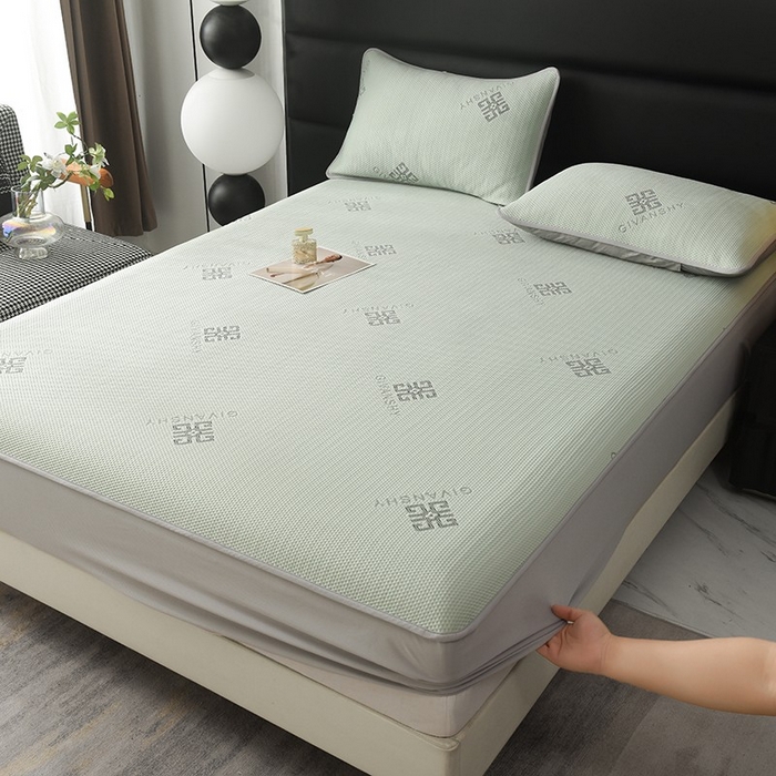 91家纺网 家纺一手货源 找家纺 绒多多 2025新款A类凉感冰豆豆席子凉席床笠款 薄荷绿