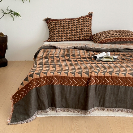 91家纺网 家纺一手货源 找家纺 （总）麻依 2025新款全棉四层纱布流苏毯旅行披肩休闲毛巾被