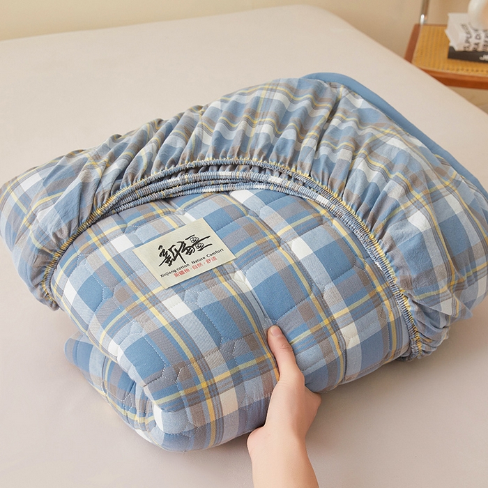 91家纺网 家纺一手货源 找家纺 喜居家纺2025新款A类水洗棉夹棉棉花床笠垫 棉-云舒蓝