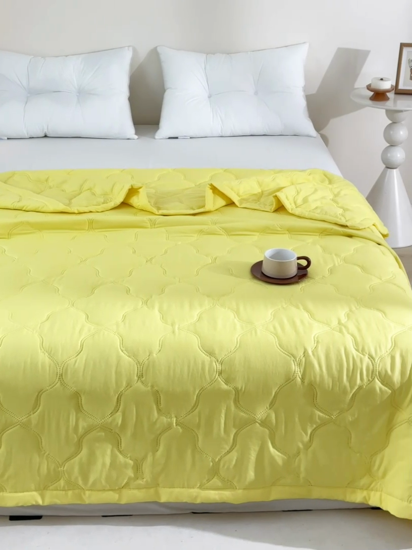 91家纺网 家纺一手货源 找家纺 梵心家纺 2025新款直播热款印花夏凉被空调被被子被芯水洗棉夏被 黄色