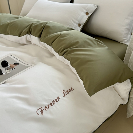 91家纺网 家纺一手货源 找家纺 （总）2025新款A类纯色双拼长绒棉纯棉刺绣四件套