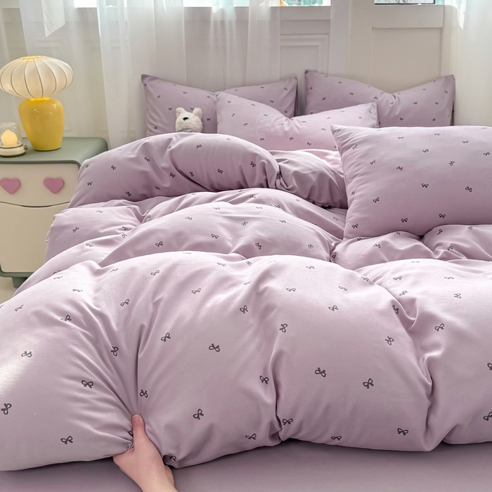 91家纺网 家纺一手货源 找家纺 丝芙妮家居2025新款水洗针织棉双层纱印花四件套 语薇