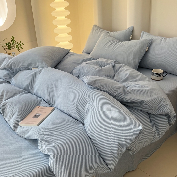 91家纺网 家纺一手货源 找家纺 恋之语 2025新款全棉纯棉色织被套单品单被套被套单件 条纹蓝