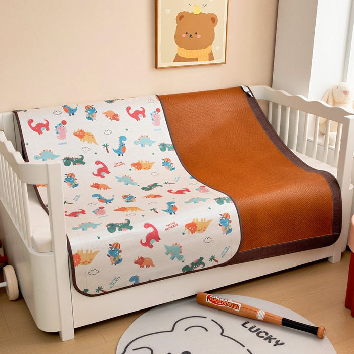 91家纺网 家纺一手货源 找家纺 梵赫 2025新款冰丝古藤双面卡通儿童凉席凉席-热带恐龙