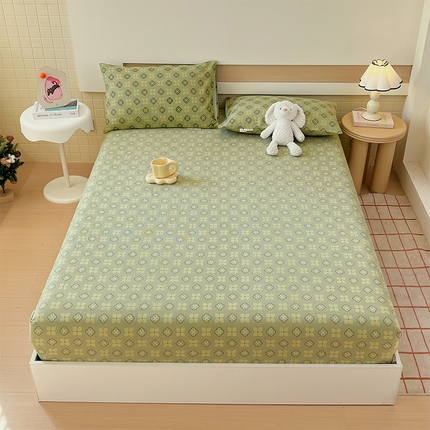 91家纺网 家纺一手货源 找家纺 （总）春皖家纺 2025新款A类全棉简约老粗纱布四件套风格一-普通款单床笠