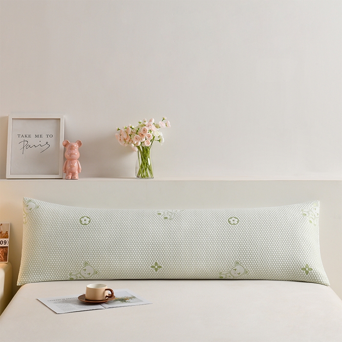 91家纺网 家纺一手货源 找家纺 艾兜坊 2025新款凉豆豆双人枕套 极简小熊-绿
