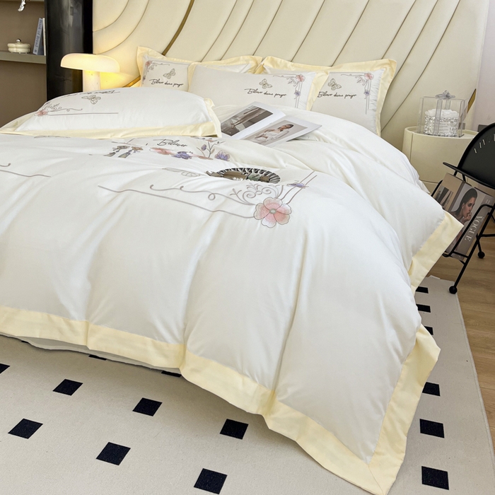 91家纺网 家纺一手货源 找家纺 恋之语 2025新款水洗棉刺绣四件套-锦绣花 锦绣花-香槟