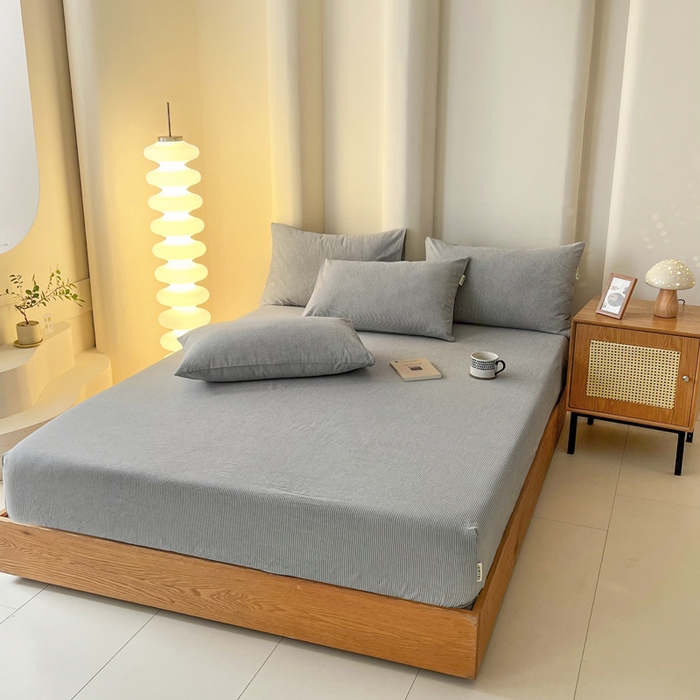 91家纺网 家纺一手货源 找家纺 恋之语 2025新款全棉纯棉色织床笠单品单床笠床笠单件 条纹灰