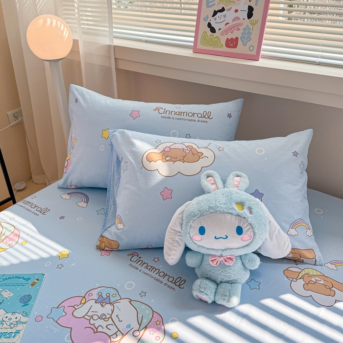 91家纺网 家纺一手货源 找家纺 呗旺鹿 2025新款正版三丽鸥全棉13372单品床笠 彩虹玉桂狗