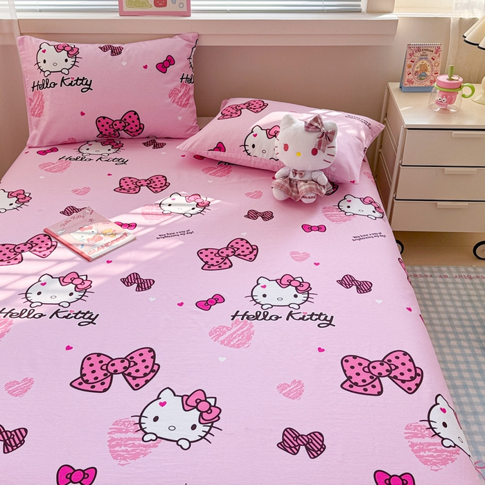 91家纺网 家纺一手货源 找家纺 呗旺鹿 2025新款正版三丽鸥全棉13372单品床单 开心凯蒂