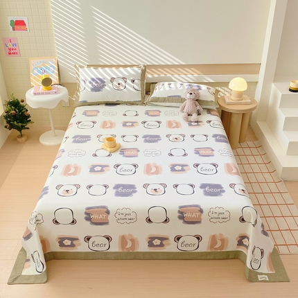 91家纺网 家纺一手货源 找家纺 （总）春皖家纺 2025新款A类全棉简约老粗纱布四件套风格一-工艺款单床单