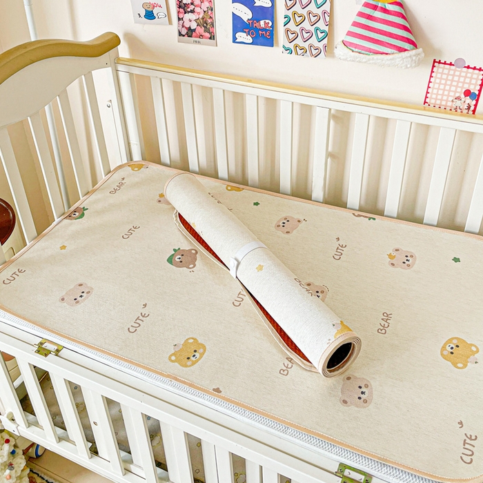 91家纺网 家纺一手货源 找家纺 富馨莱 2025新款幼儿园古藤席冰丝席双面可用儿童凉席双面凉感 奥利小熊