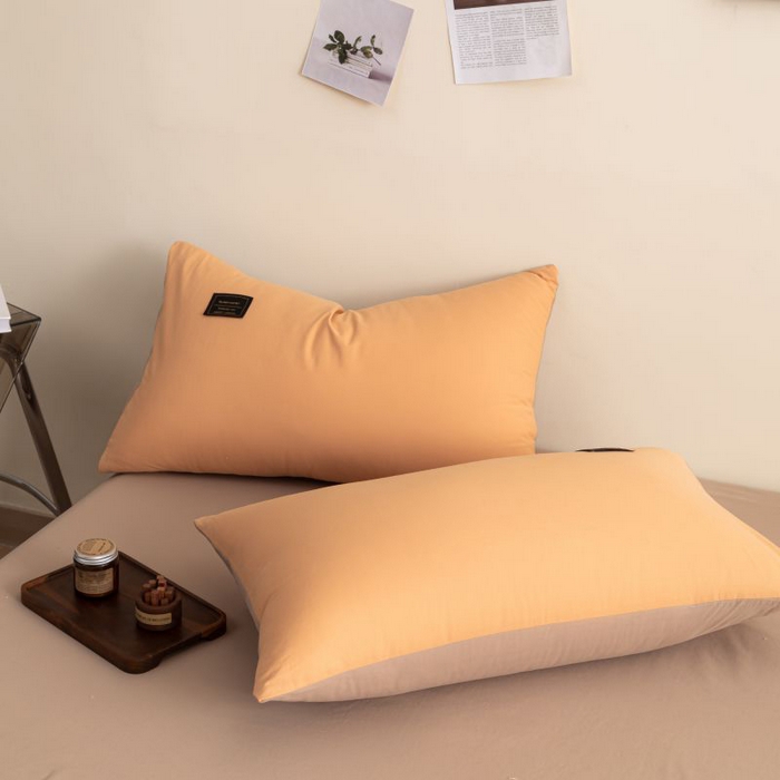 91家纺网 家纺一手货源 找家纺 恋之语 2025新款90克纯色双拼四件套 奶油橙+卡其灰