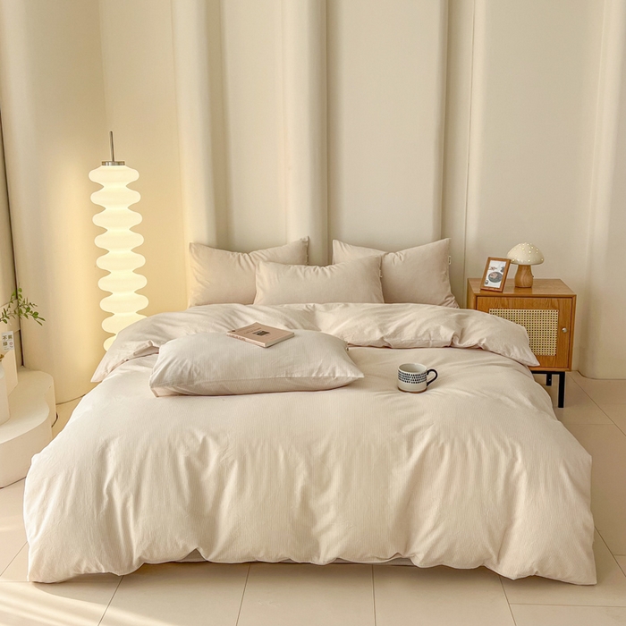 91家纺网 家纺一手货源 找家纺 恋之语 2025新款全棉纯棉色织被套单品单被套被套单件 条纹咖