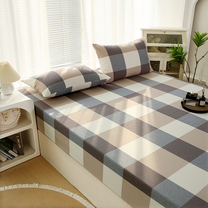 91家纺网 家纺一手货源 找家纺 恋之语 2025新款全棉纯棉色织床笠单品单床笠床笠单件 蓝大格