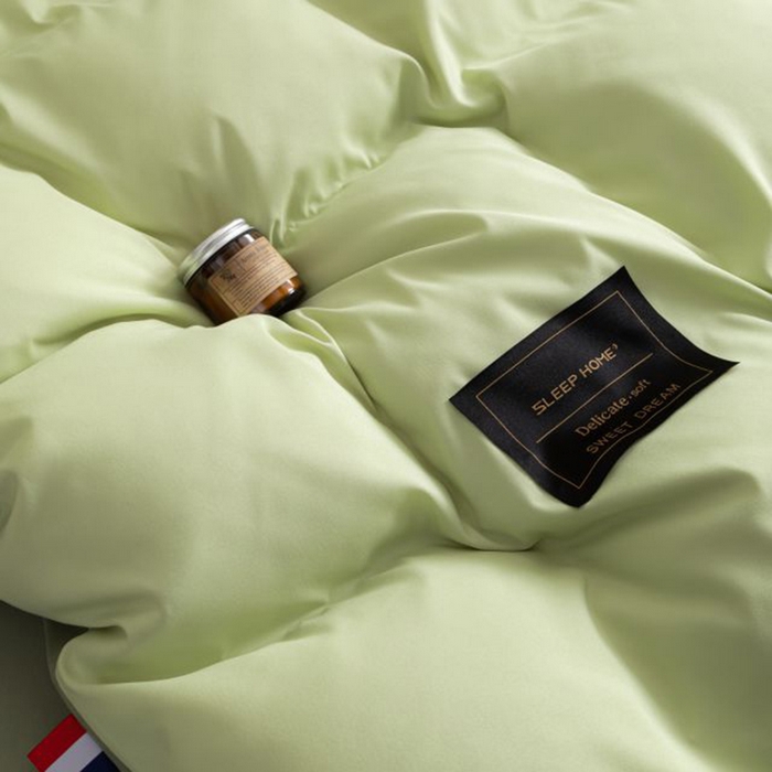 91家纺网 家纺一手货源 找家纺 恋之语 2025新款90克纯色双拼四件套 浅草绿+芥末绿