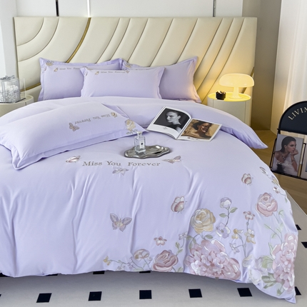 91家纺网 家纺一手货源 找家纺 （总）恋之语 2025新款水洗棉刺绣四件套-玫瑰花